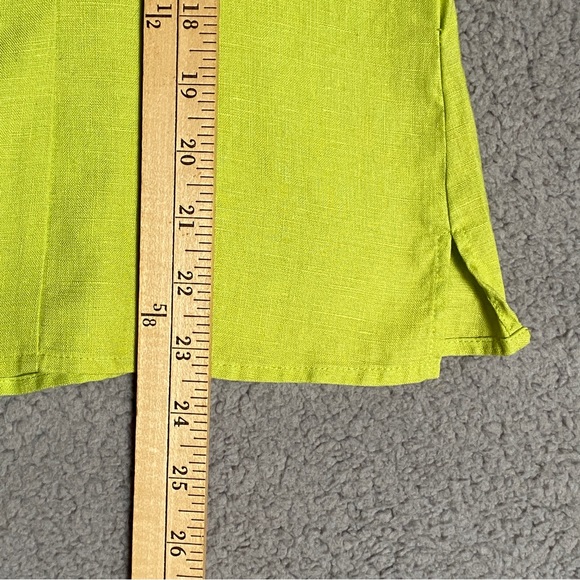 100% Linen Blouse Womens Size XL Flouresent Green Button Up - Picture 4 of 13